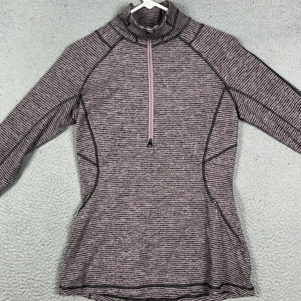 Lululemon Sweatshirt Womens 8 Pink Black Run Swiftly Tech Half Zip Pullover Logo